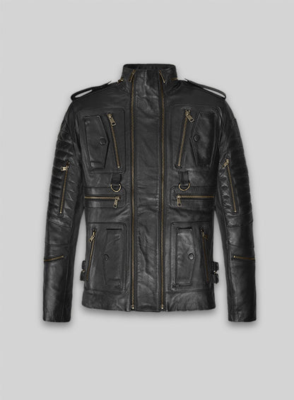 Thick Black Leather Jacket # 641