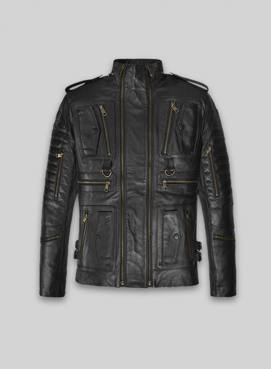 Thick Black Leather Jacket # 641