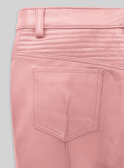 Light Pink Leather  Biker Jeans - Style #1