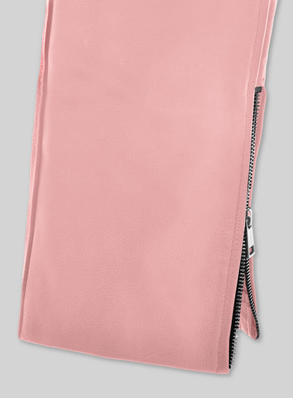 Light Pink Leather  Biker Jeans - Style #1