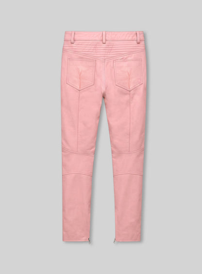 Light Pink Leather  Biker Jeans - Style #1