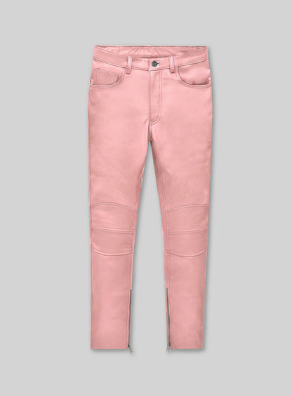 Light Pink Leather  Biker Jeans - Style #1