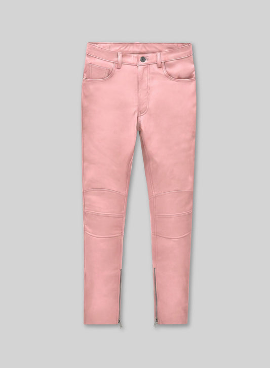 Light Pink Leather  Biker Jeans - Style #1
