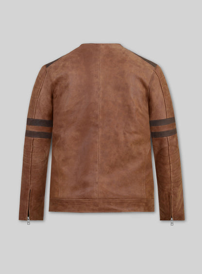 Light Vintage Tan Hide Leather Fighter T-Shirt Jacket