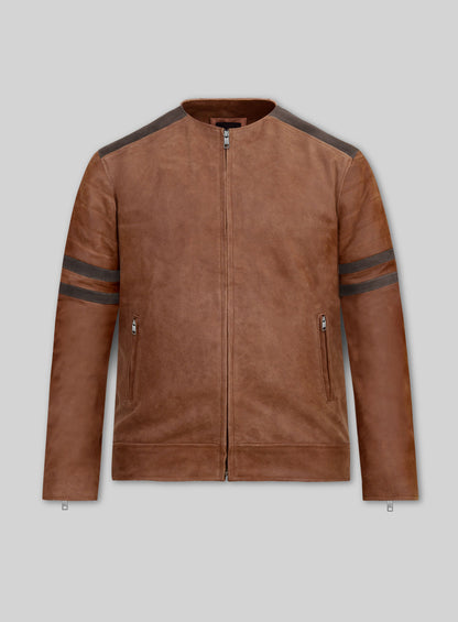 Light Vintage Tan Hide Leather Fighter T-Shirt Jacket