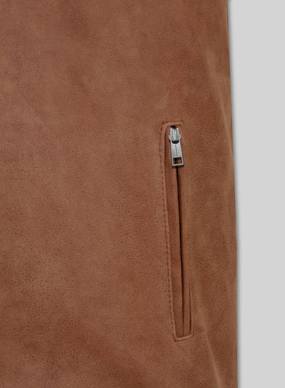 Light Vintage Tan Hide Leather Fighter T-Shirt Jacket