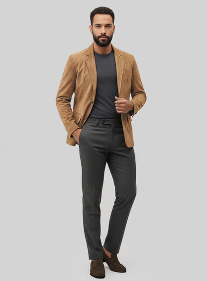 Light Brown Suede Leather Blazer