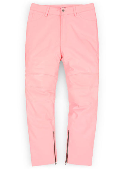 Light Pink Leather  Biker Jeans - Style #1 - LeatherCult