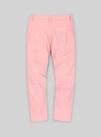 Light Pink Leather  Biker Jeans - Style #1