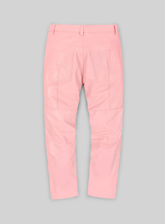 Light Pink Leather  Biker Jeans - Style #1