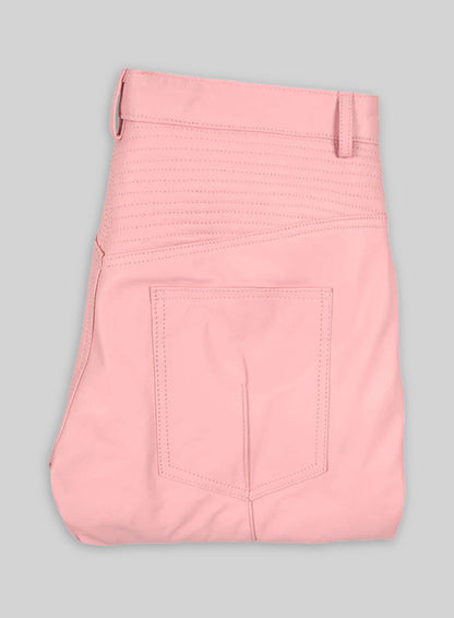 Light Pink Leather  Biker Jeans - Style #1
