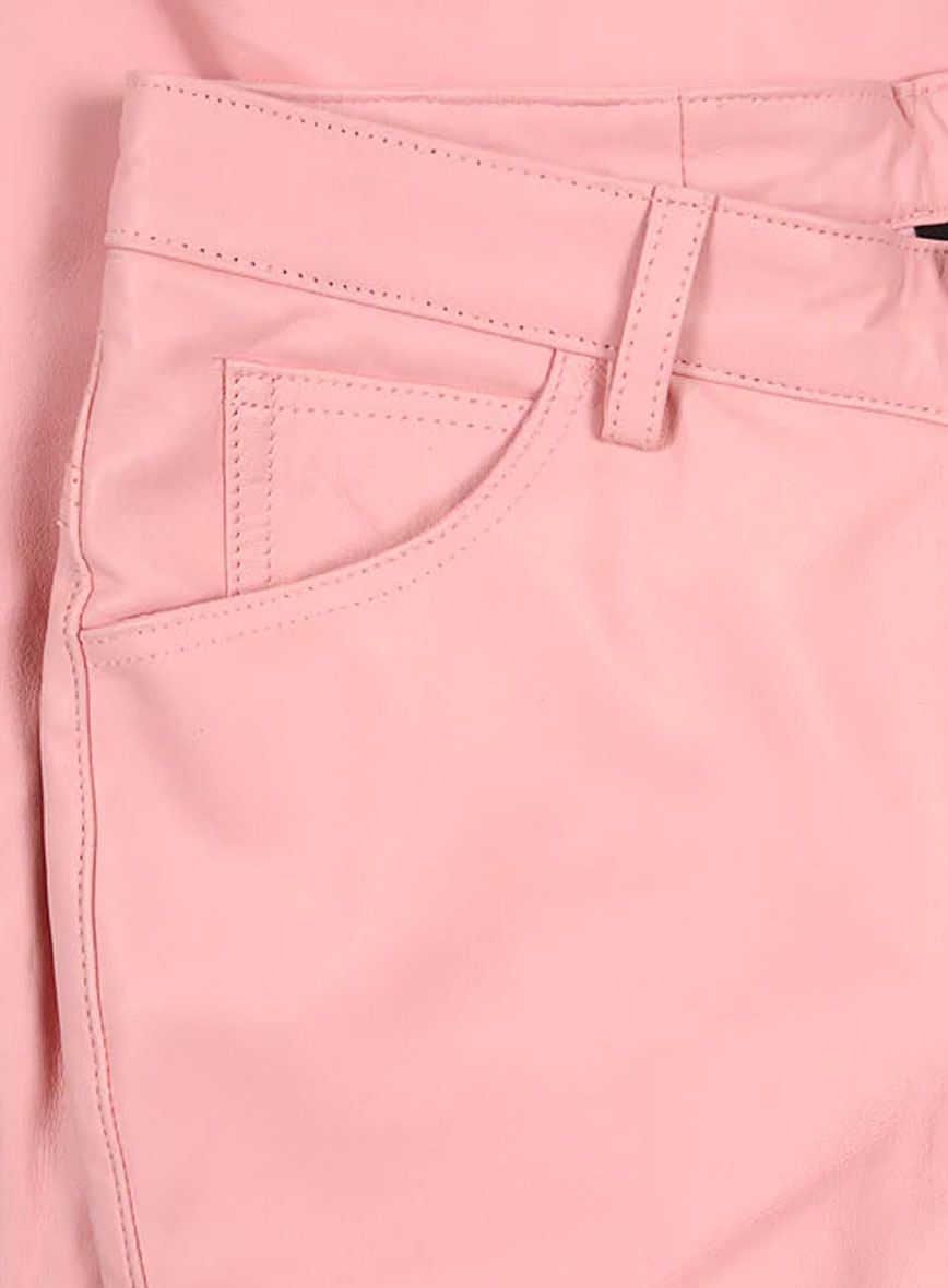 Light Pink Leather  Biker Jeans - Style #1