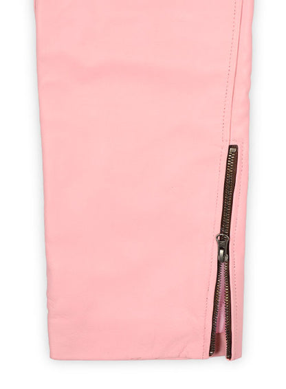 Light Pink Leather  Biker Jeans - Style #1 - LeatherCult