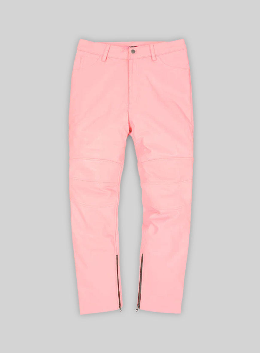 Light Pink Leather  Biker Jeans - Style #1