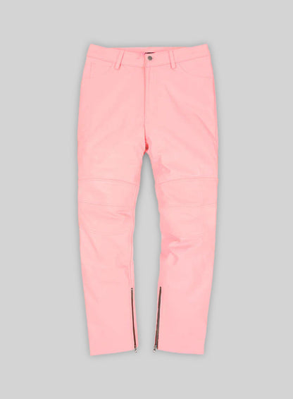 Light Pink Leather  Biker Jeans - Style #1