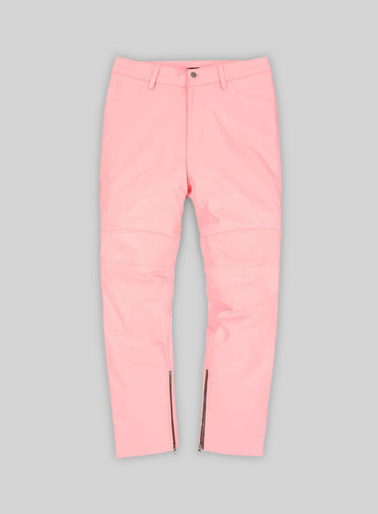 Light Pink Leather  Biker Jeans - Style #1