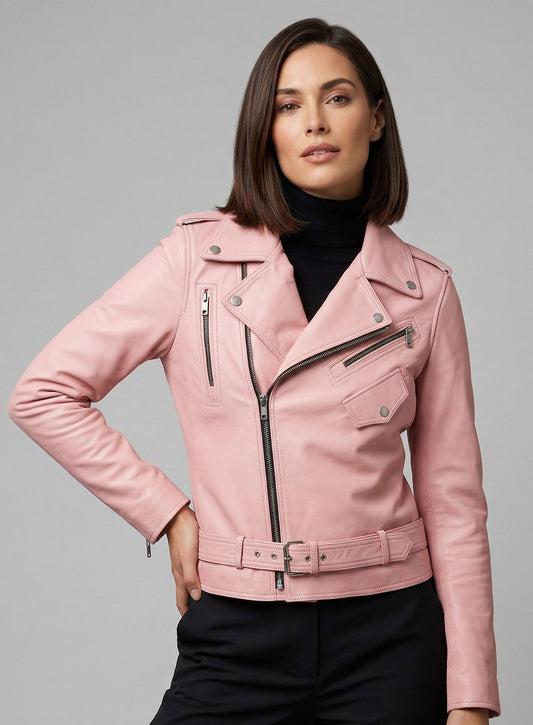 Light Pink Jessica Alba Leather Jacket