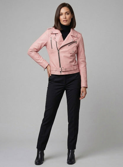 Light Pink Jessica Alba Leather Jacket