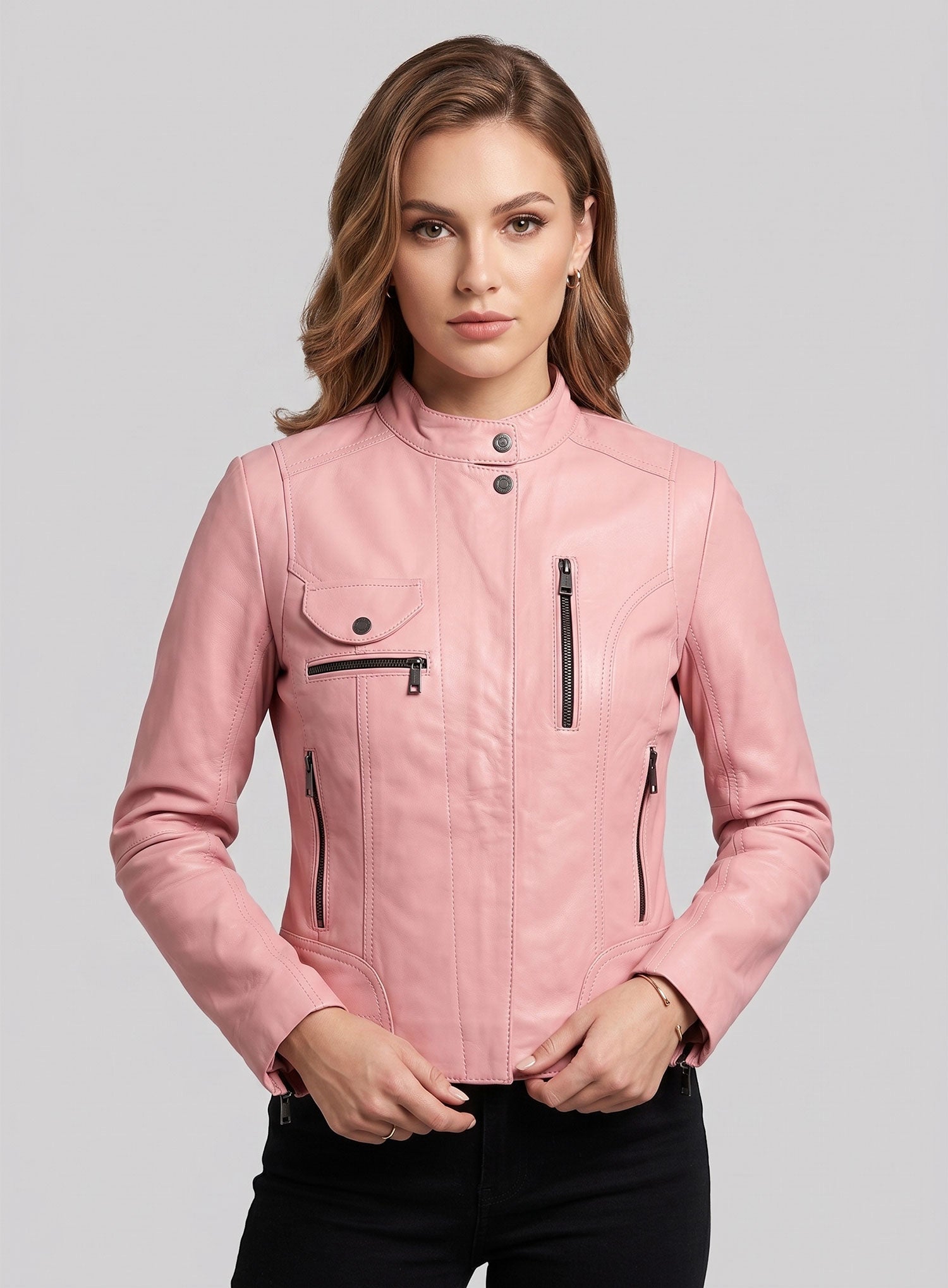 Light Pink Leather Jacket # 520 – LeatherCult