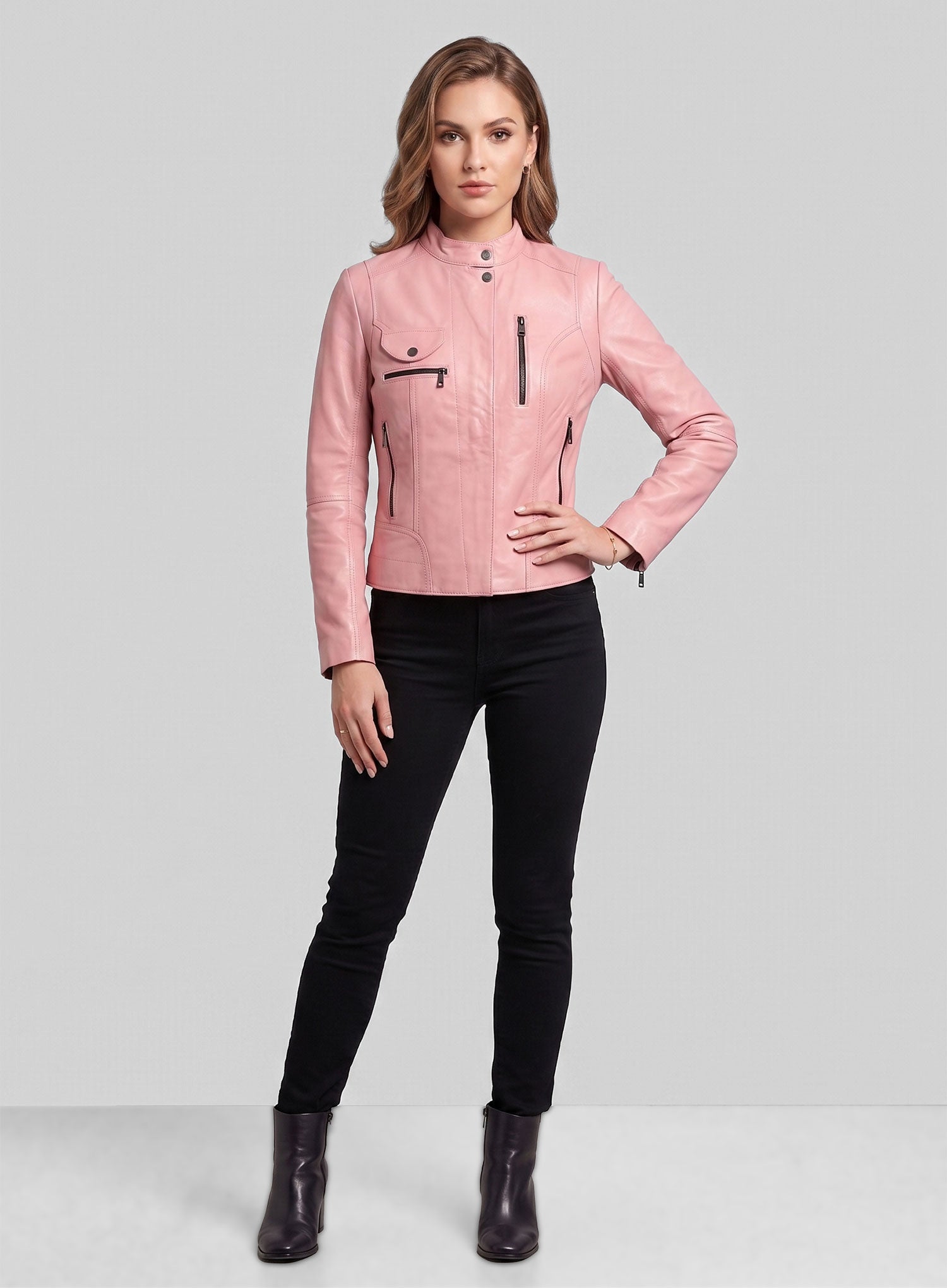 Light Pink Leather Jacket # 520 – LeatherCult