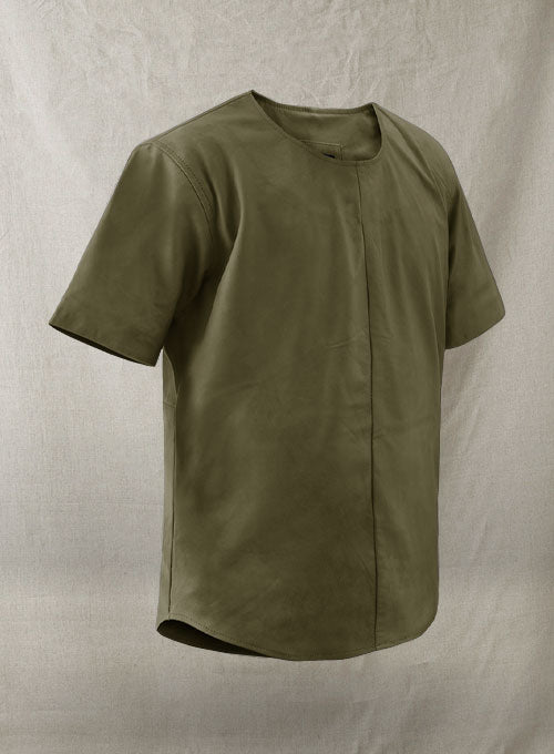 Light Weight Unlined Mauve Green Leather T-shirt - LeatherCult