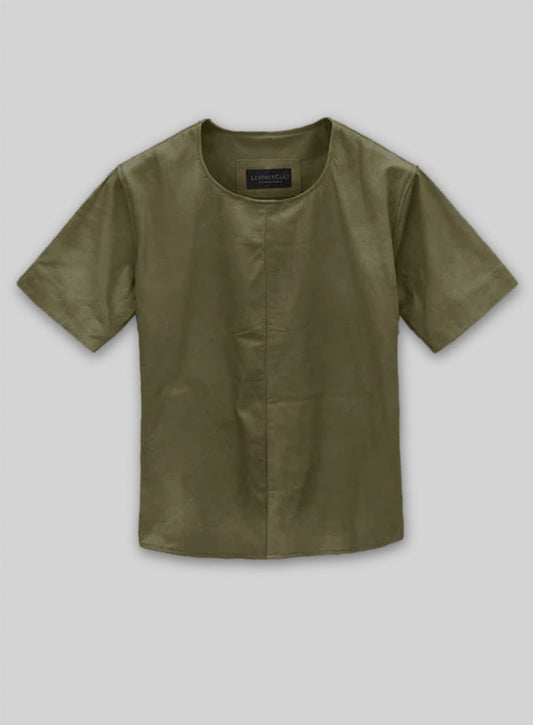 Light Weight Unlined Mauve Green Leather T-shirt