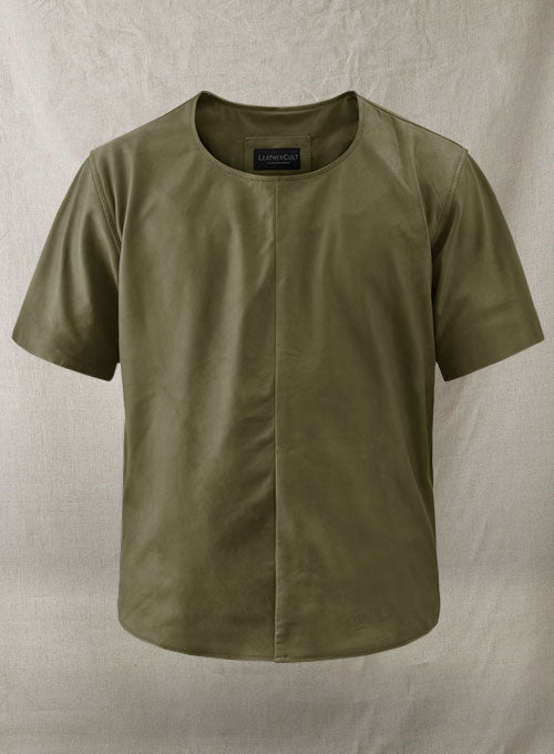 Light Weight Unlined Mauve Green Leather T-shirt - LeatherCult