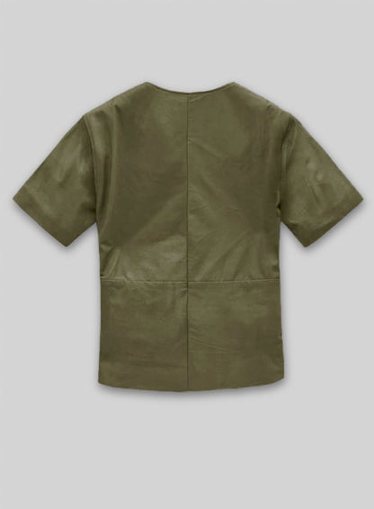 Light Weight Unlined Mauve Green Leather T-shirt