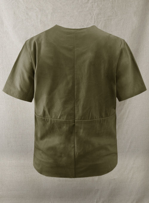 Light Weight Unlined Mauve Green Leather T-shirt - LeatherCult
