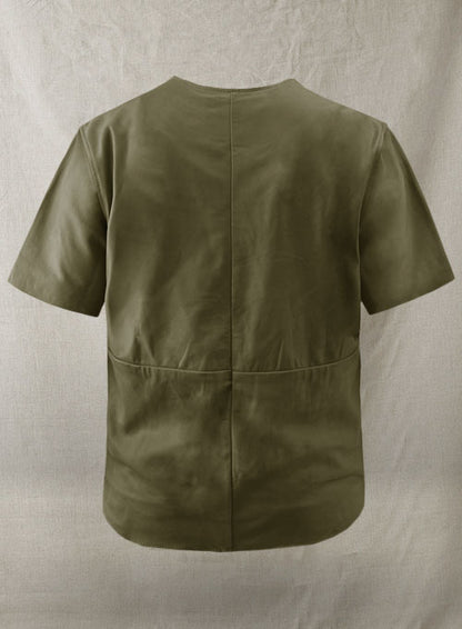 Light Weight Unlined Mauve Green Leather T-shirt - LeatherCult