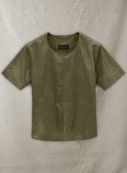Light Weight Unlined Mauve Green Leather T-shirt - LeatherCult