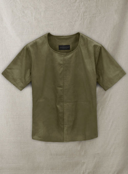 Light Weight Unlined Mauve Green Leather T-shirt - LeatherCult