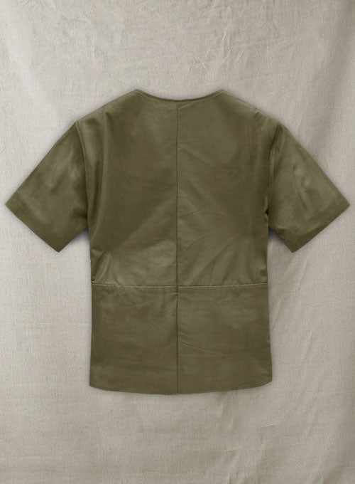 Light Weight Unlined Mauve Green Leather T-shirt - LeatherCult