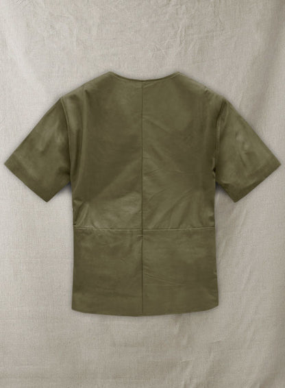 Light Weight Unlined Mauve Green Leather T-shirt - LeatherCult