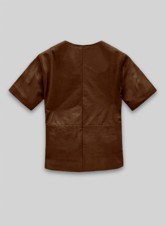 Light Weight Unlined Brown Leather T-shirt