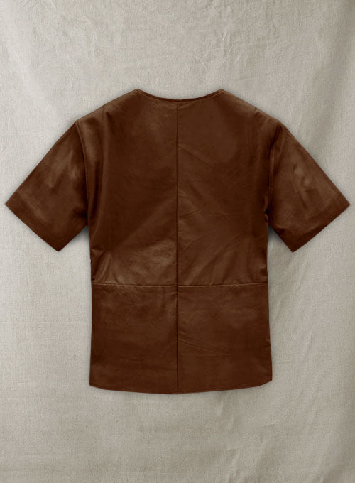 Light Weight Unlined Brown Leather T-shirt - LeatherCult