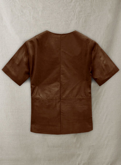 Light Weight Unlined Brown Leather T-shirt - LeatherCult