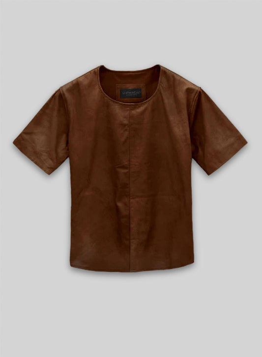 Light Weight Unlined Brown Leather T-shirt