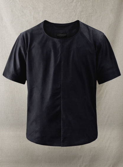 Light Weight Unlined Deep Blue Leather T-shirt - LeatherCult