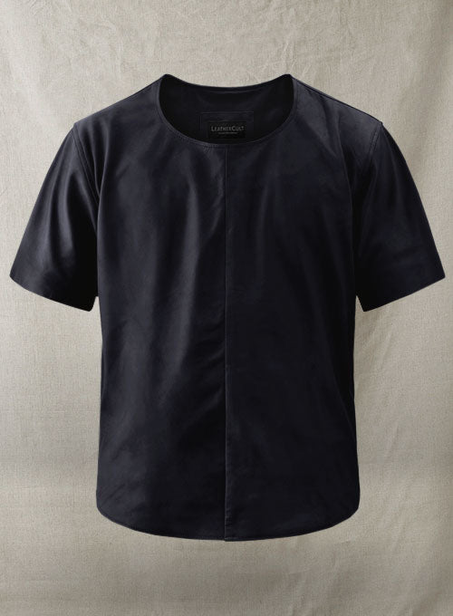 Light Weight Unlined Deep Blue Leather T-shirt - LeatherCult