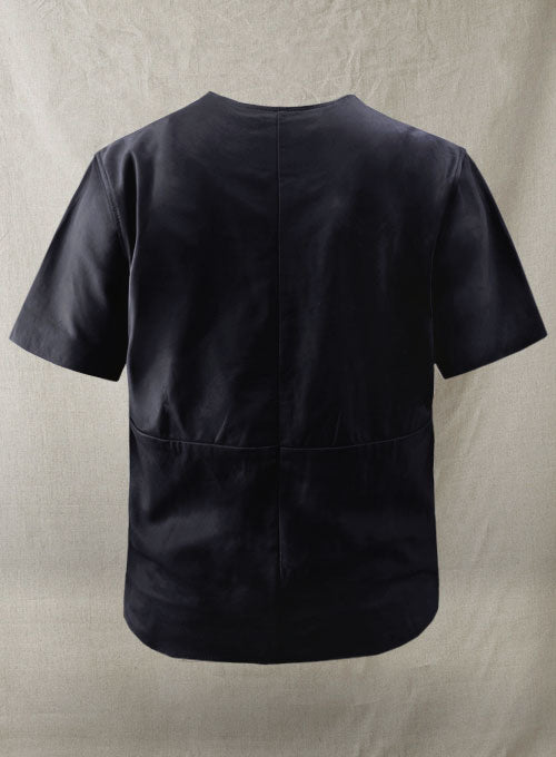 Light Weight Unlined Deep Blue Leather T-shirt - LeatherCult