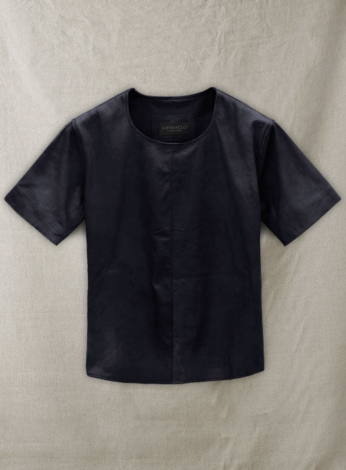 Light Weight Unlined Deep Blue Leather T-shirt - LeatherCult
