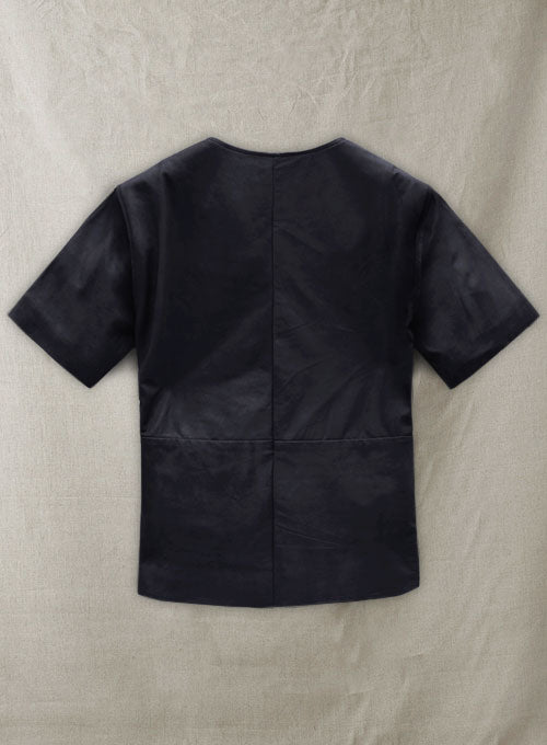 Light Weight Unlined Deep Blue Leather T-shirt - LeatherCult