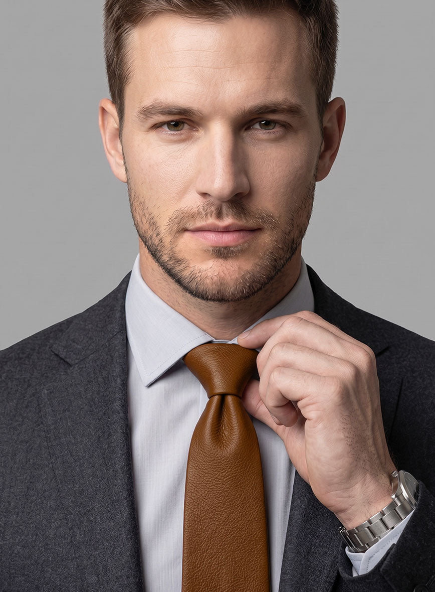 Log Cabin Brown Leather Tie