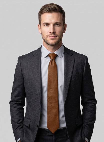 Log Cabin Brown Leather Tie