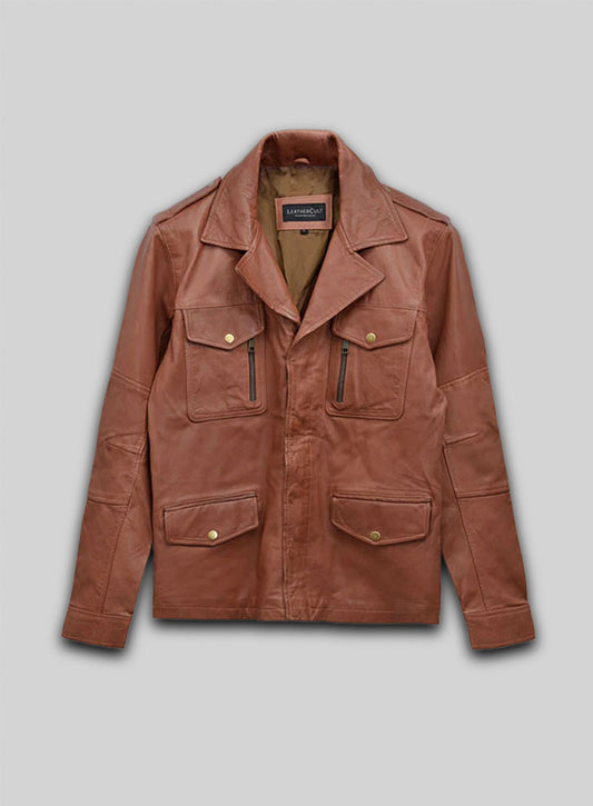 Log Cabin Brown Washed & Wax Leather Jacket # 621 - XL Regular