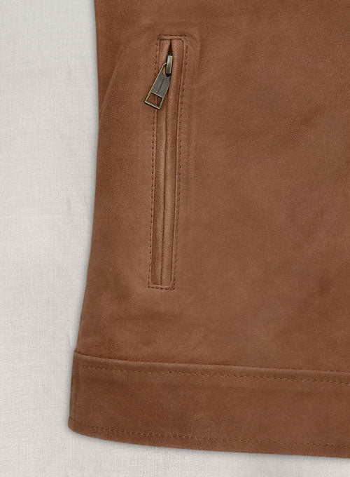 Light Vintage Tan Hide Leather Fighter T-Shirt Jacket - LeatherCult