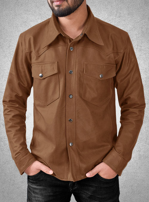 Light Weight Unlined Tan Leather Shirt - LeatherCult