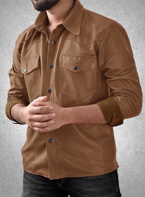 Light Weight Unlined Tan Leather Shirt - LeatherCult