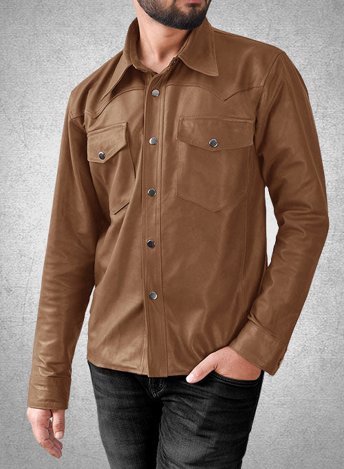 Light Weight Unlined Tan Leather Shirt - LeatherCult